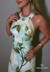 VESTIDO LONGO FEMININO ESTAMPADO OFF WHITE COM VERDE PERFECT WAY