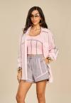 CAMISA OVER C/ BOLSOS E  GALOES FEMININO rosa c/ cinza PERFECT WAY