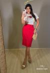 SAIA FEMININA ALFAIATARIA MIDI VERMELHO CEREJA PERFECT WAY