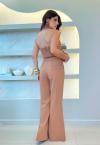 CONJUNTO ALFAIATARIA  BLUSA ELAB DET FRENTE C/ CALÇA C/ BOLSOS amendoa PERFECT WAY