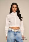 CAMISA CROPPED BABADO E FRANZIDO NA GOLA E PUNHOS FEMININO OFF WHITE PERFECT WAY