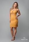 VESTIDO CURTO FEMININO COM ABERTURA E METAL MOSTARDA . PERFECT WAY