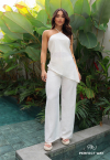 CONJUNTO BLUSA ASSIMÉTRICA + CALÇA RETA  OFF WHITE PERFECT WAY