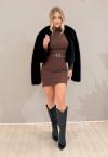 CASACO CROPPED EM PELE SINTETICA  FORRADO FEMININO PRETO PERFECT WAY