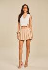 SHORTS SAIA CINTURA BAIXA SEM COS C/ PREGAS BEGE PERFECT WAY