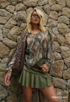 CONJUNTO FEMININO BATA ESTAMPADA + SHORTS SAIA VERDE OLIVA PERFECT WAY