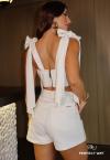 CONJUNTO CROPPED + SHORTS BORDADO  OFF WHITE PERFECT WAY