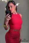 CONJUNTO FEMININO CROPPED + SAIA CURTA  VERMELHO PERFECT WAY