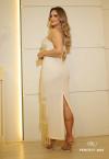 VESTIDO MAXI MIDI FEMININO COM BORDADO MANUAL NATURAL com lurex dourado PERFECT WAY