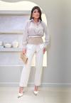 CAMISA BORD INDUSTRIAL C/ FENDA + GRAVATA  FEMININA OFF WHITE C/ FENDI PERFECT WAY