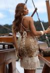 VESTIDO CURTO FEMININO COM FRANJA doce de leite / cru PERFECT WAY
