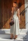 VESTIDO MIDI FEMININO RISCA DE GIZ cru c/ preto PERFECT WAY
