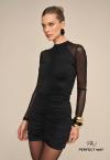 SAIA CURTA DRAPEADA FEMININA PRETO PERFECT WAY
