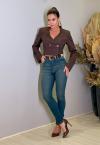 BLAZER CROPPED FRENTE TRANSPASSADA COM METAL FEMININO MARROM CAFÉ PERFECT WAY