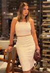 CONJUNTO FEMININO CROPPED + SAIA MIDI BEGE PERFECT WAY