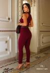 MACACÃO SKINNY GOLA ALTA + CINTO FEMININO BURGUNDY PERFECT WAY