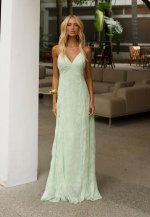 VESTIDO LONGO EM RENDA , FORRADO  FEMININO verde claro PERFECT WAY