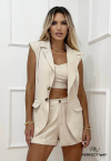 TRIJUNTO COLETE + CROPPED + SHORTS bege PERFECT WAY