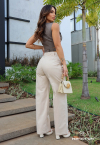 CALÇA FEMININA CORTE RETO C/ PREGAS bege ... PERFECT WAY