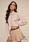 CAMISA BORD INDUSTRIAL C/ FENDA + GRAVATA  FEMININA OFF WHITE C/ FENDI PERFECT WAY