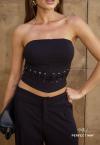 CROPPED FEMININO S/ALÇA PRETO PERFECT WAY