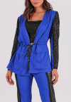 CONJUNTO BLAZER COM RECORTE DE PAETÊ + CROPPED + CALÇA  AZUL COM PRETO PERFECT WAY