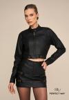 SHORTS  SAIA COURO SINTETICO ( PU)  C/ FIVLAS METAL FEMININO PRETO PERFECT WAY