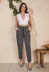 CALÇA ALFAIATARIA BORDADO C/ CINTO FAIXA PRETO / OFF WHITE PERFECT WAY
