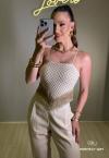 CROPPED FEMININO COM BORDADO MANUAL 624 CRU COM LUREX DOURADO PERFECT WAY
