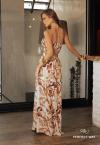 VESTIDO LONGO FEMININO ESTAMPADO COM ABERTURA BEGE / MARROM PERFECT WAY