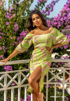 VESTIDO MIDI ESTAMPADO  VERDE LIMA / ROSA PERFECT WAY