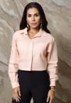 CAMISA CROPPED  MANGA LONGA  C/ BOTOES FRENTE FEMININA ROSA CLARO PERFECT WAY