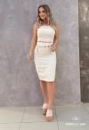 CONJUNTO FEMININO CROPPED + SAIA MIDI BEGE PERFECT WAY