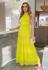 VESTIDO LONGO CAVADO C/ RECORTES E DETALHES AMARELO NEON PERFECT WAY