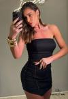 CONJUNTO FEMININO CROPPED SEM ALÇA  + SHORTS SAIA PRETO PERFECT WAY