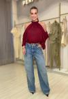 BLUSA MANGAS C/ ABERTURA FEMININA BURGUNDY PERFECT WAY