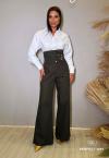CONJUNTO FEMININO CAMISA + CALÇA C/ CINTO OFF WHITE C/ VERDE MILITAR PERFECT WAY