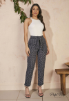 CALÇA ALFAIATARIA BORDADO C/ CINTO FAIXA PRETO / OFF WHITE PERFECT WAY