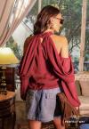 BLUSA MANGAS C/ ABERTURA FEMININA BURGUNDY PERFECT WAY