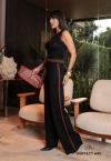 CALÇA FEMININA TRICÔ PRETO COM MARROM PERFECT WAY