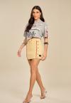 SHORTS SAIA C/ RECORTE LATERAL C/ BOTAO FEMININA AMARELO PERFECT WAY