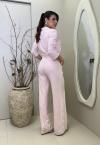CALÇA C/ GALÃO E VIVO BOLSO COSTA FEMININO ROSA CLARO PERFECT WAY