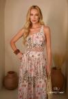 VESTIDO MAXI MIDI FEMININO UM OMBRO SÓ ESTAMPADO PESSEGO COM VERDE PERFECT WAY