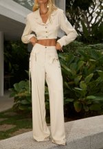CALÇA COS ALTO ALFAIATARIA C/ CINTO FEMININA BEGE PERFECT WAY