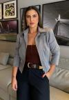 BLAZER ALFAIATARIA COM OMBREIRAS E ZIPER FEMININO CINZA PERFECT WAY
