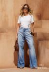 CALÇA WIDE LEG  INTERMEDIARIO FEMININA JEANS ESTONADO PERFECT WAY