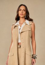 VESTIDO TRENCH SEM MANGAS C/ CINTO BEGE PERFECT WAY