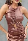 VESTIDO MIDI FEMININO COM DRAPEADO E ABERTURA cacau PERFECT WAY