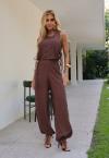 COLETE C/ TOP DET AMARRAR LATERAL BOTOES  FRENTE FEMININO MARROM CAFÉ PERFECT WAY