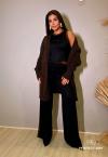 CALÇA FEMININA TRICÔ PRETO COM MARROM PERFECT WAY
